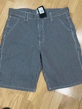 Lee Workwear Pinstripe Baggy Navy & White Carpenter Skater Shorts Jorts Size 34